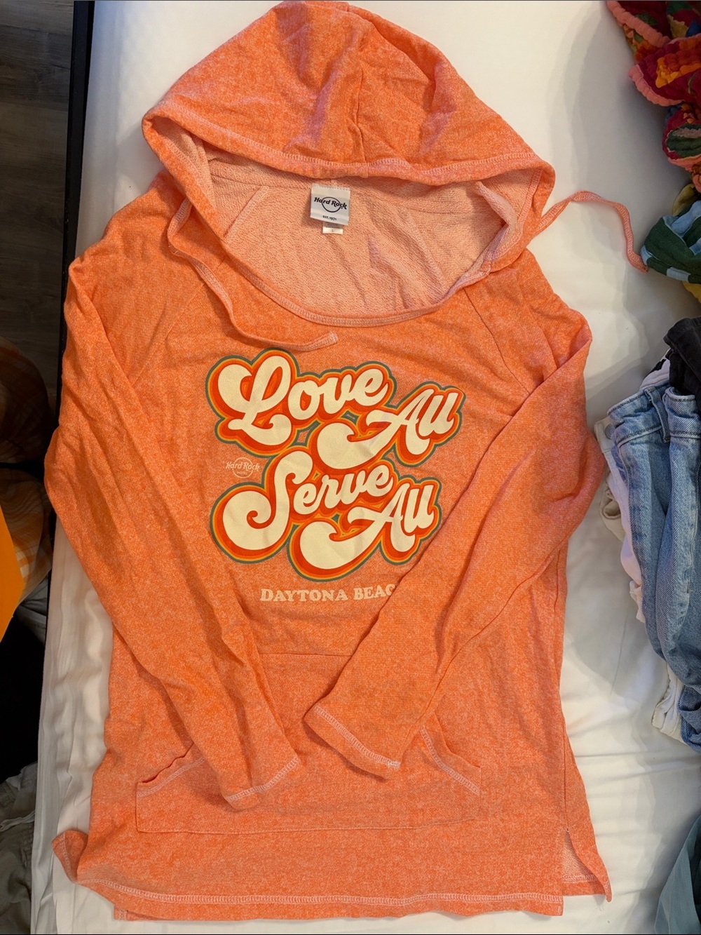 Hard Rock Cafe Coral-Pink Pullover Hoodie with Cream Retro Script